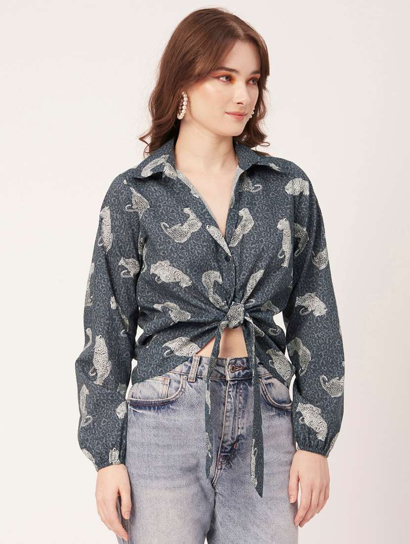 Steel Cotton Blend Crop Shirt - 20031255 -  Standard Image - 2