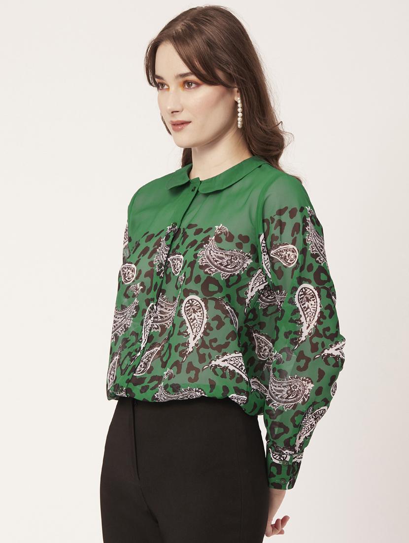 peter pan neck printed shirt - 20031260 - Standard Image - 2