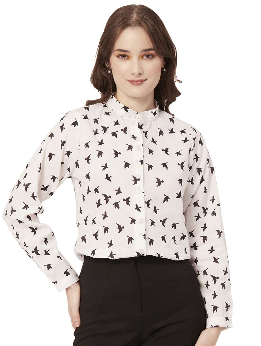 mandarin neck printed shirt