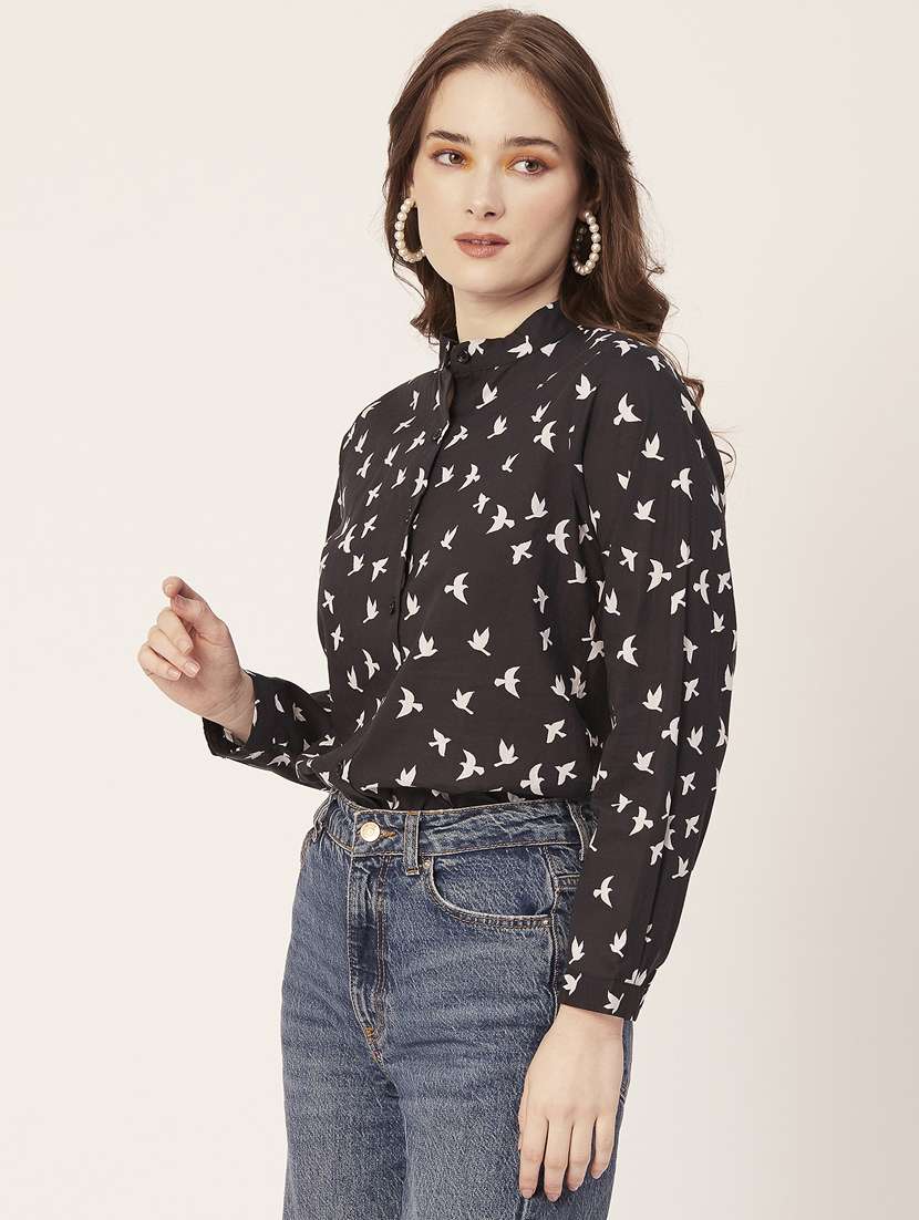 mandarin neck printed shirt - 20031270 - Standard Image - 2