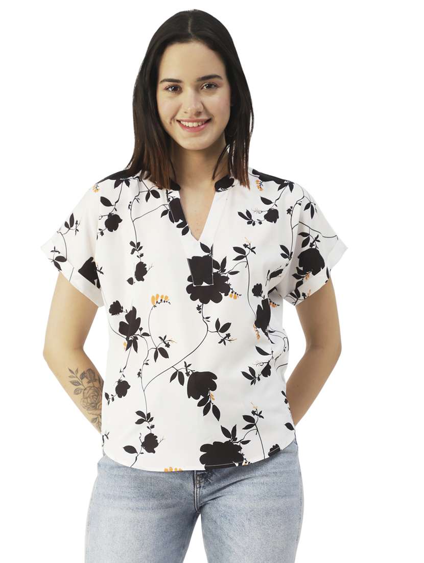 women's crop mandarin neck top