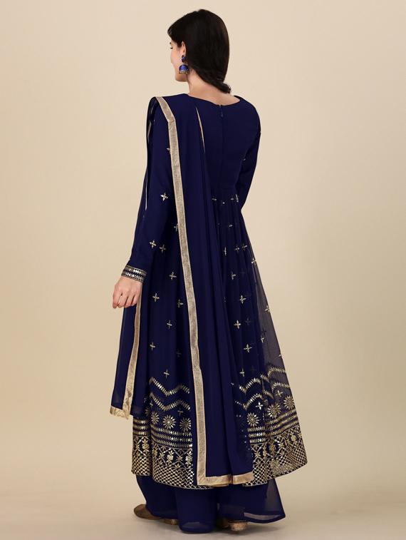 blue embroidered semi-stitched suits - 20031312 - Standard Image - 2