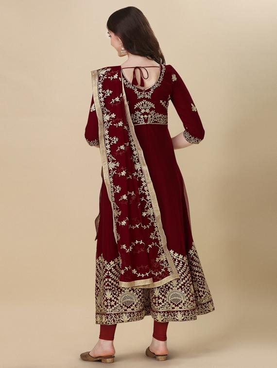 maroon embroidered semi-stitched suits - 20031320 - Standard Image - 2
