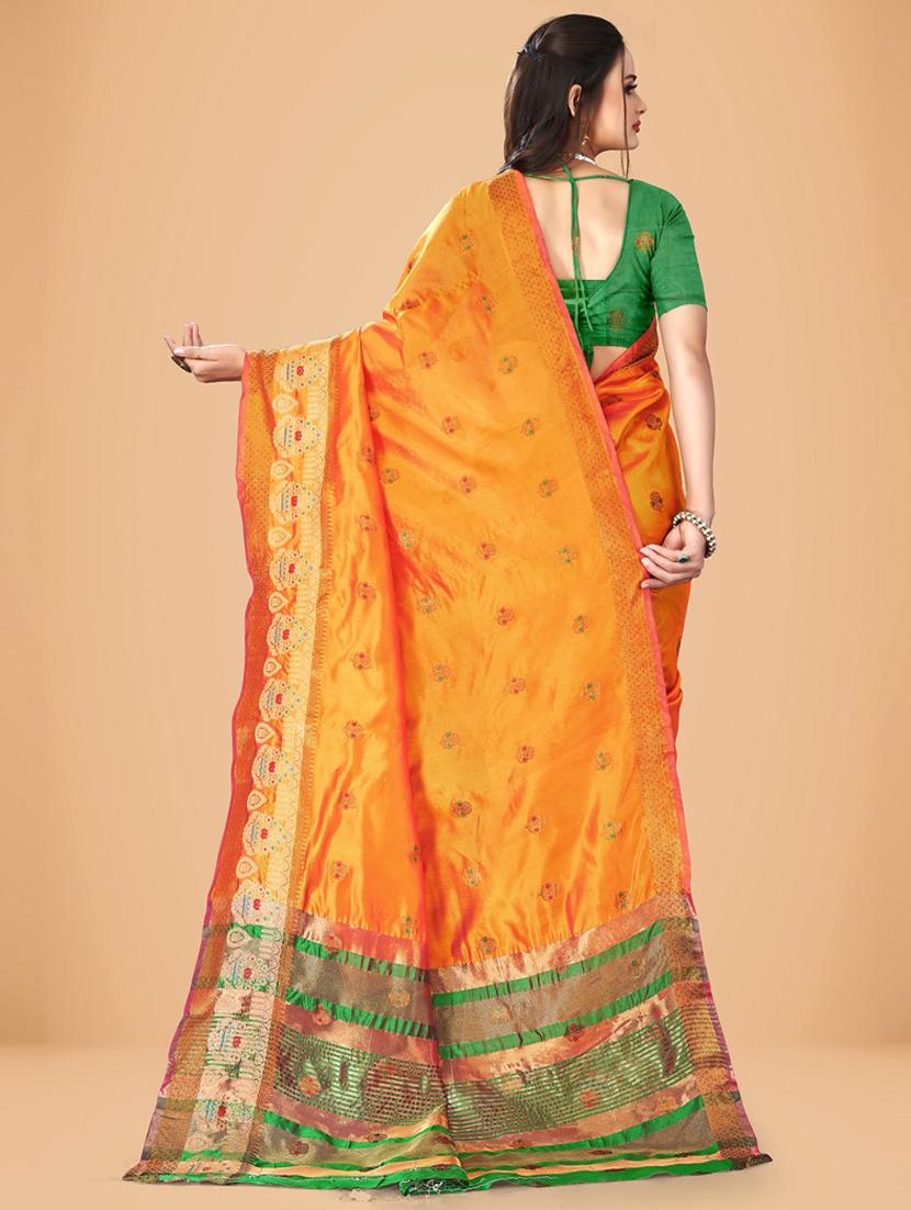 orange art silk banarasi saree with blouse - 20031353 - Standard Image - 2