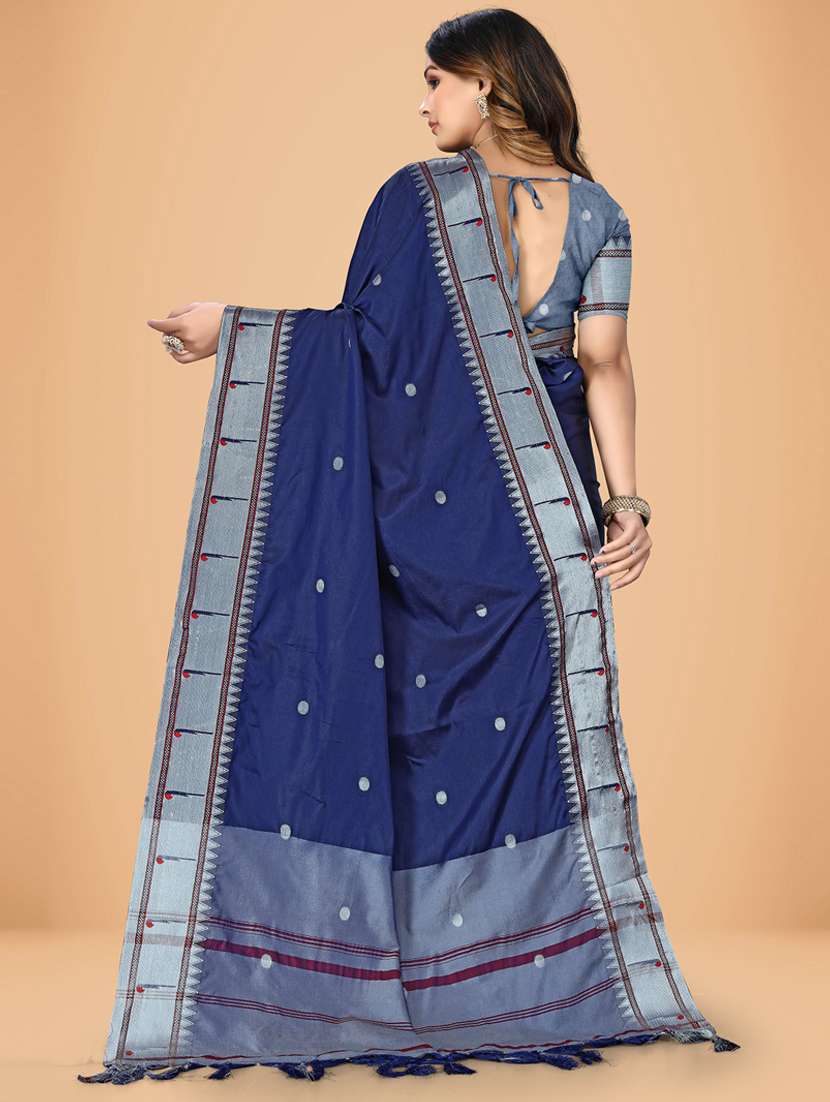 blue cotton silk paithani saree with blouse - 20031363 -  Standard Image - 2