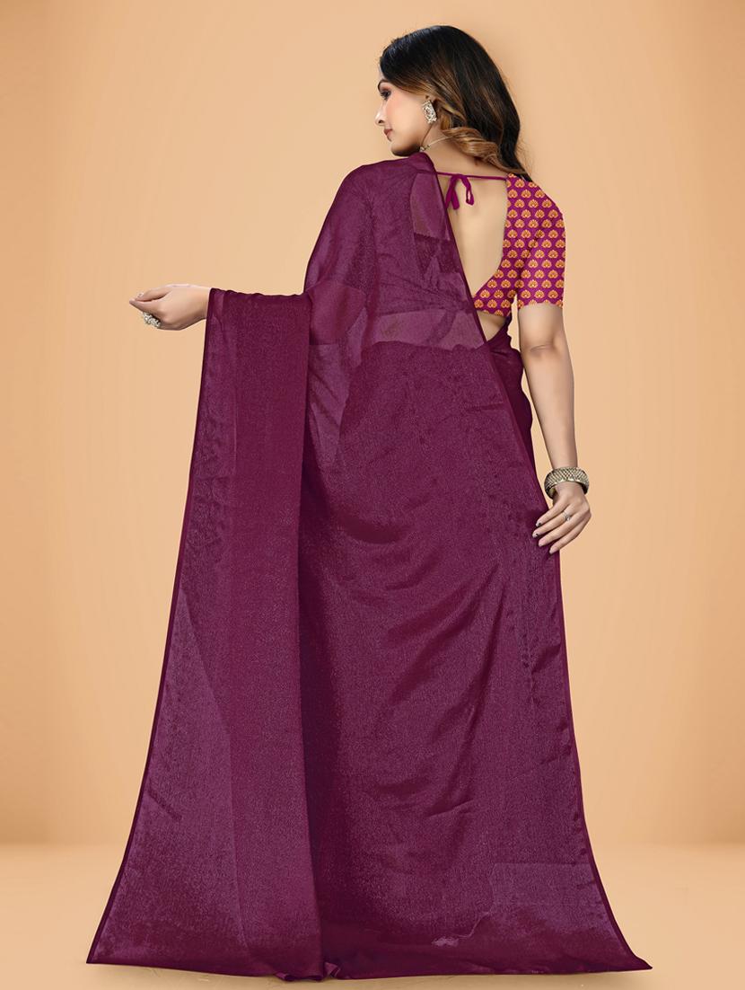 magenta plain saree with blouse - 20031365 - Standard Image - 2