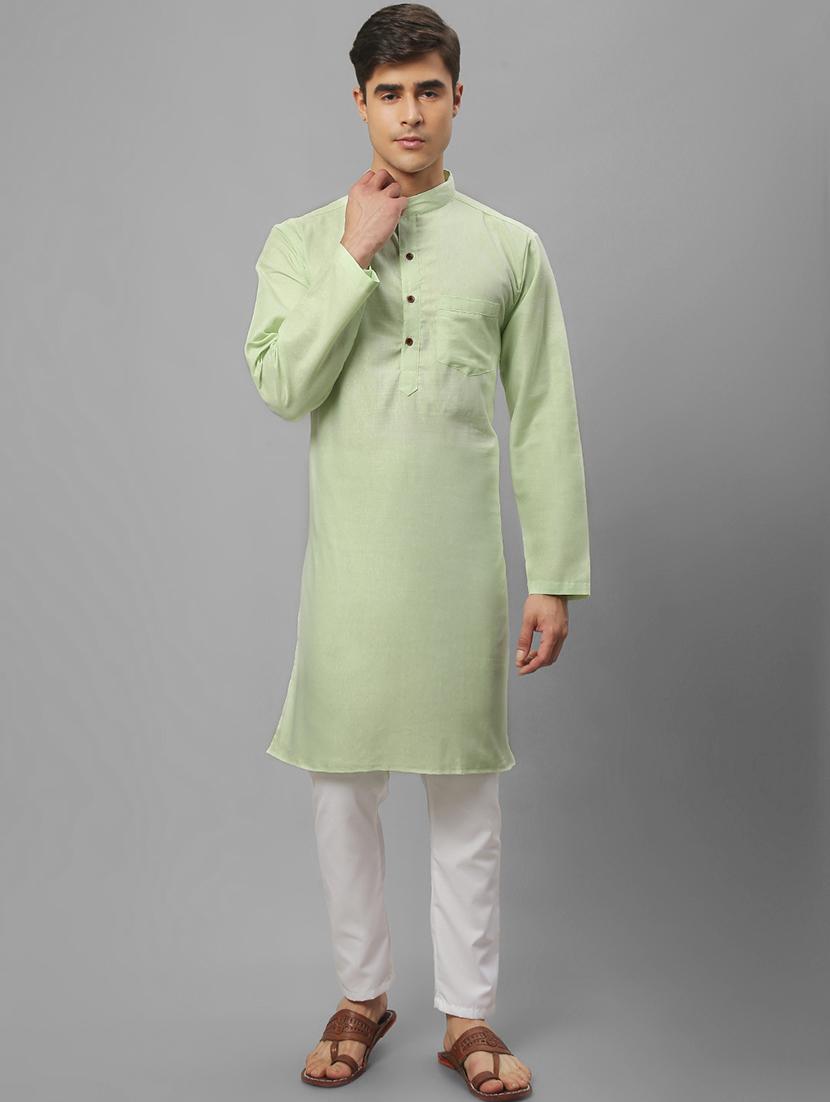 green cotton long kurta - 20031716 - Zoom Image - 0