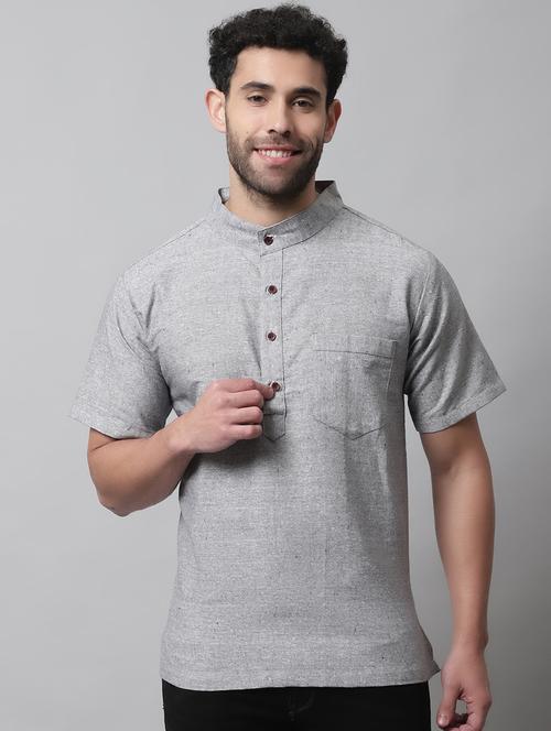 grey cotton short kurta - 20031717 -  Standard Image - 0