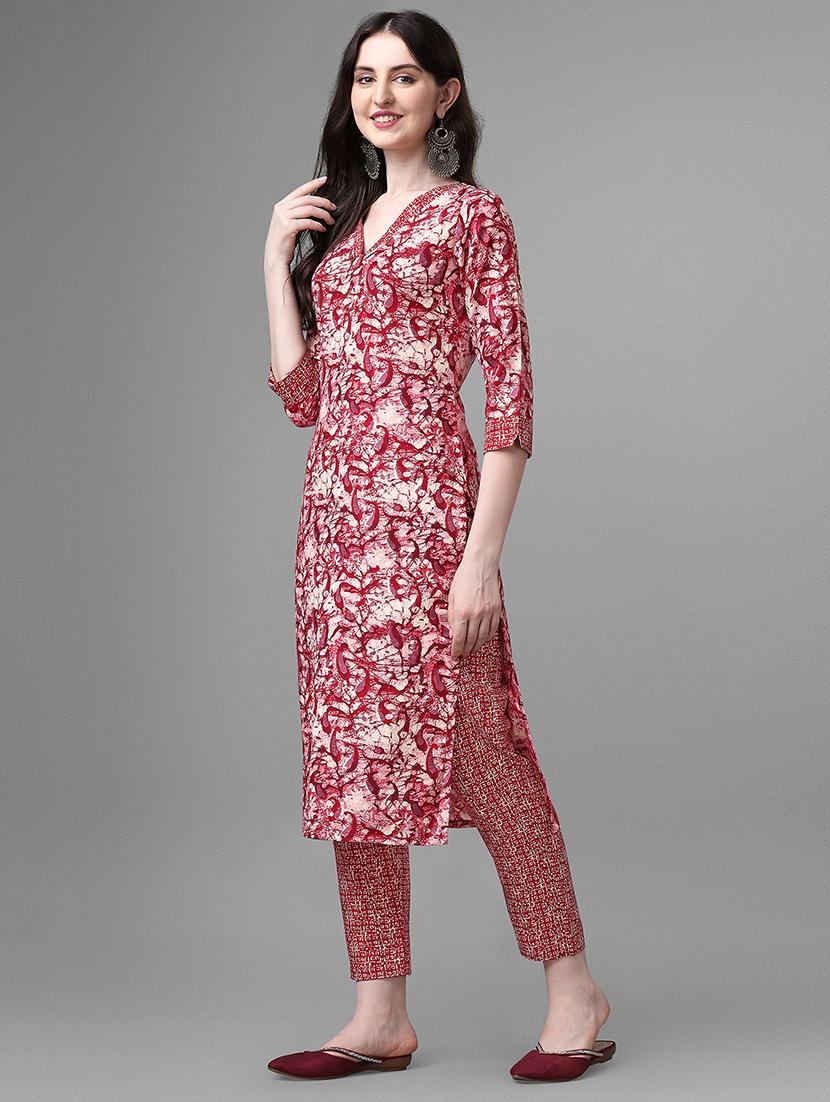 red printed straight kurta - 20031783 - Standard Image - 2