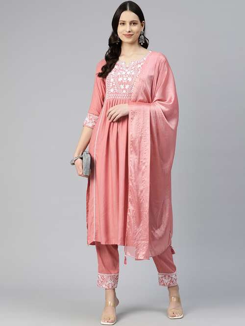peach kurta pant set with dupatta - 20032038 -  Standard Image - 0