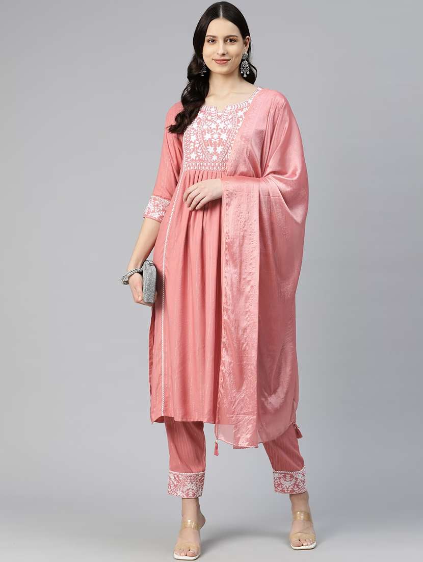 peach kurta pant set with dupatta