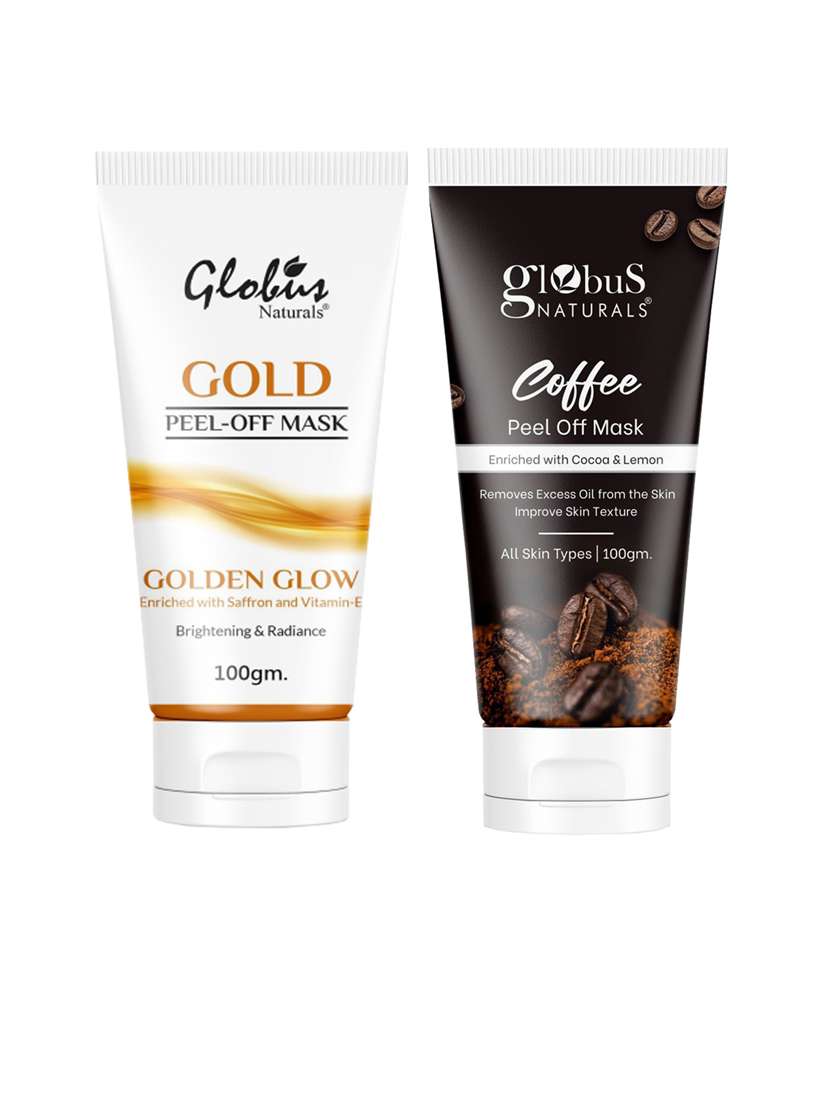 globus naturals brightening & glow peel off mask combo - coffee peel off mask & gold peel off mask- set of 2