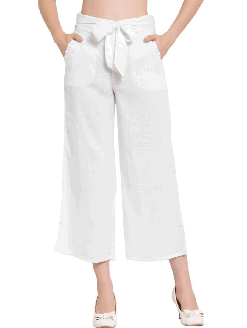 solid mid rise tie capri pant