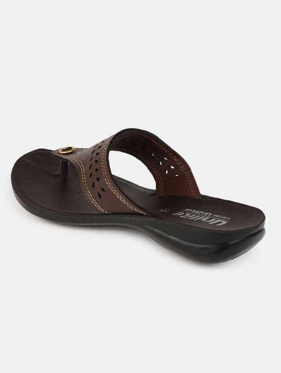 Leather Unistar Chappals Buy Online Brown Open Thong Sandal From