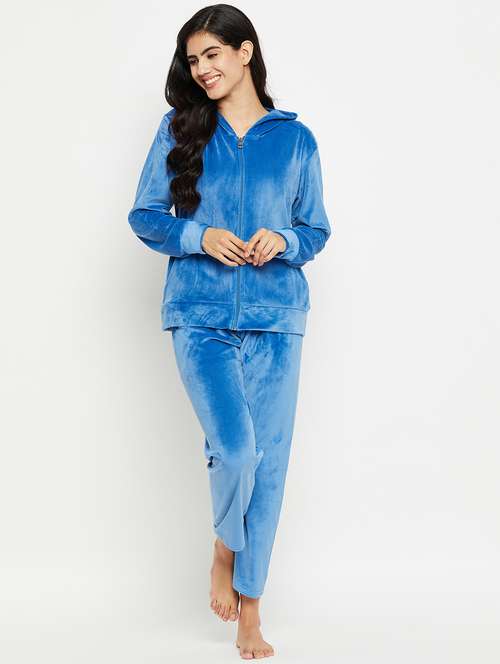 women hooded neck solid nightwear suit - 20038852 -  Standard Image - 0