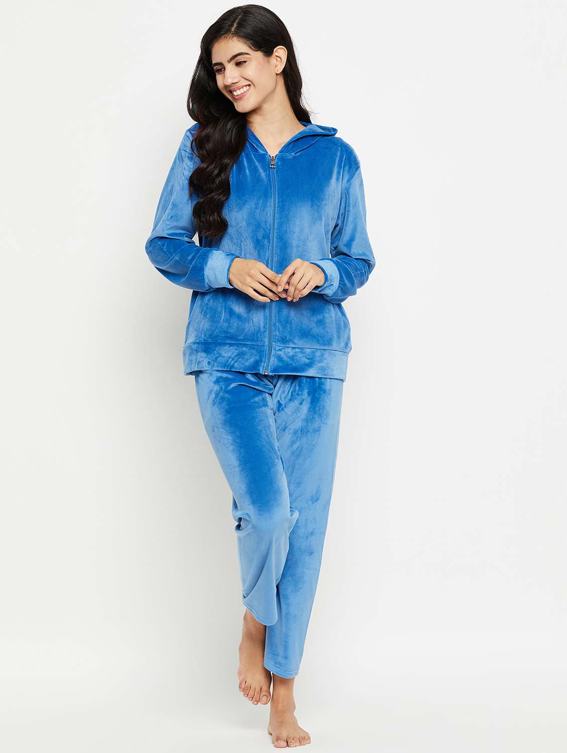 women hooded neck solid nightwear suit - 20038852 -  Zoom Image - 0