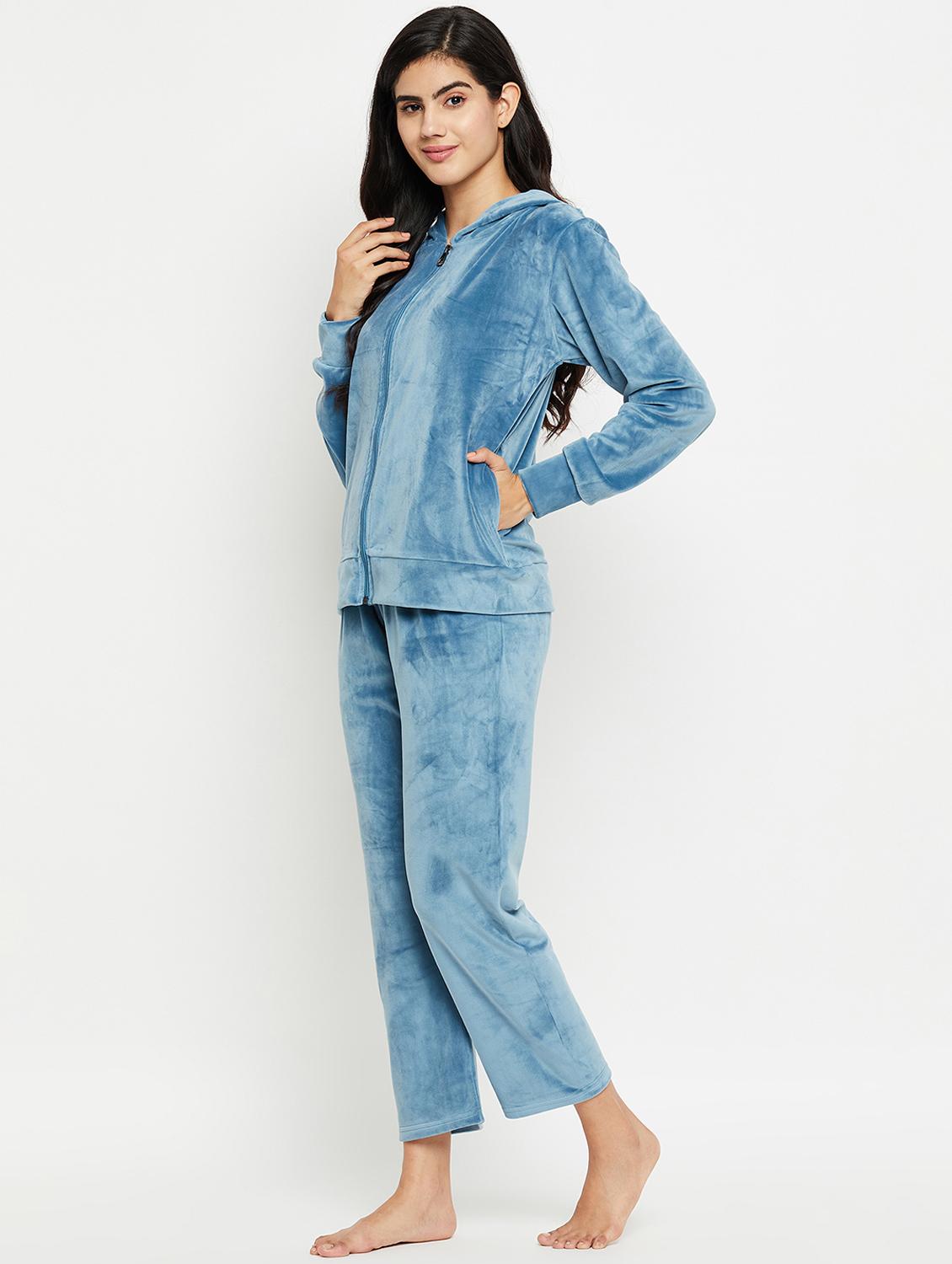 hooded neck solid nightwear suit - 20038856 - Standard Image - 2