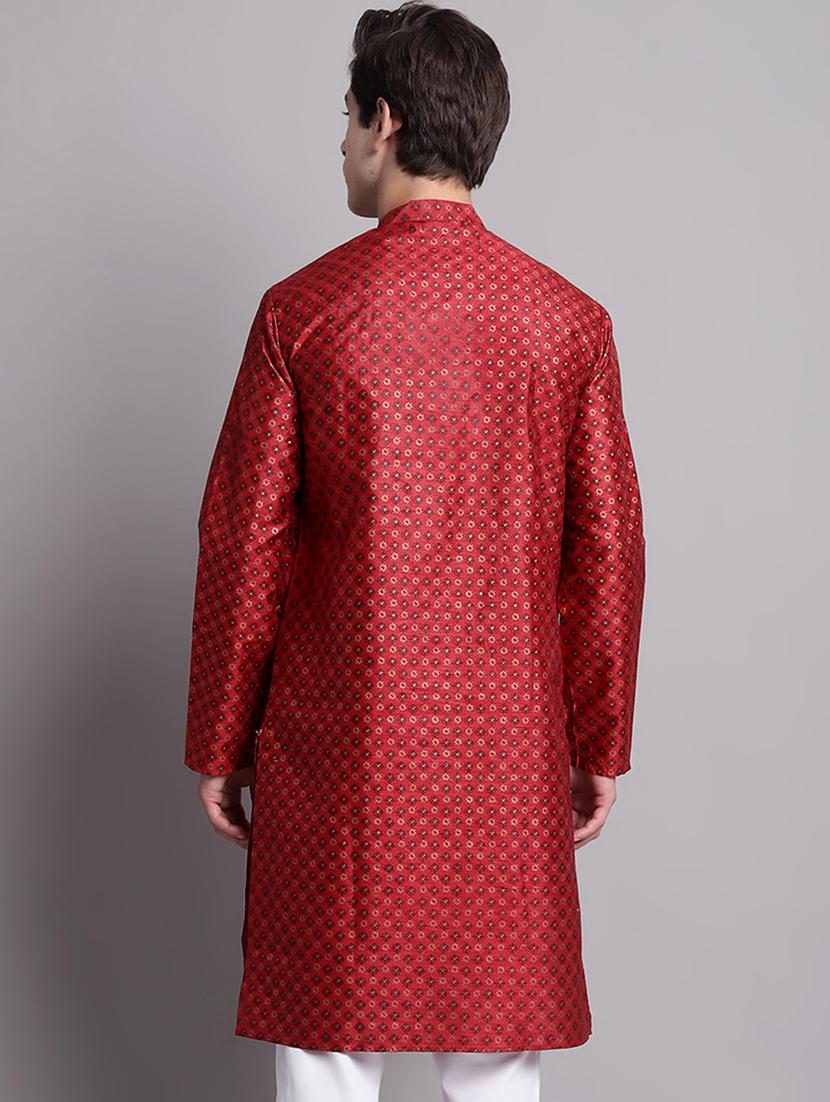 red silk blend long kurta - 20038868 - Standard Image - 2