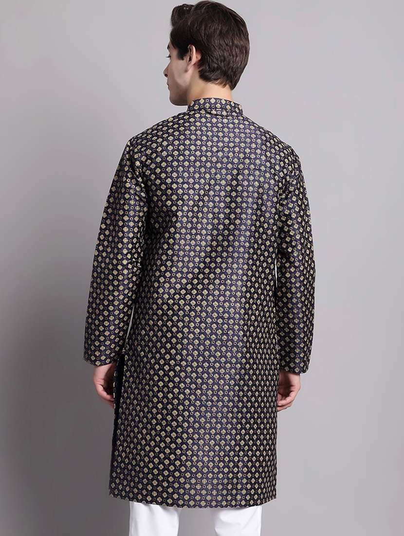 navy blue silk blend long kurtas - 20038869 - Standard Image - 2
