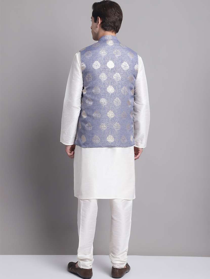 blue silk blend kurta pyjama with jacket ethnic wear set - 20038901 -  Standard Image - 2