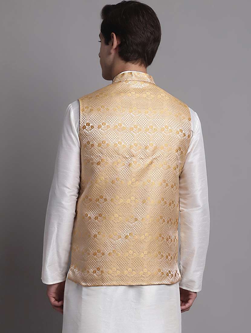 gold silk blend nehru jacket - 20038912 -  Standard Image - 2