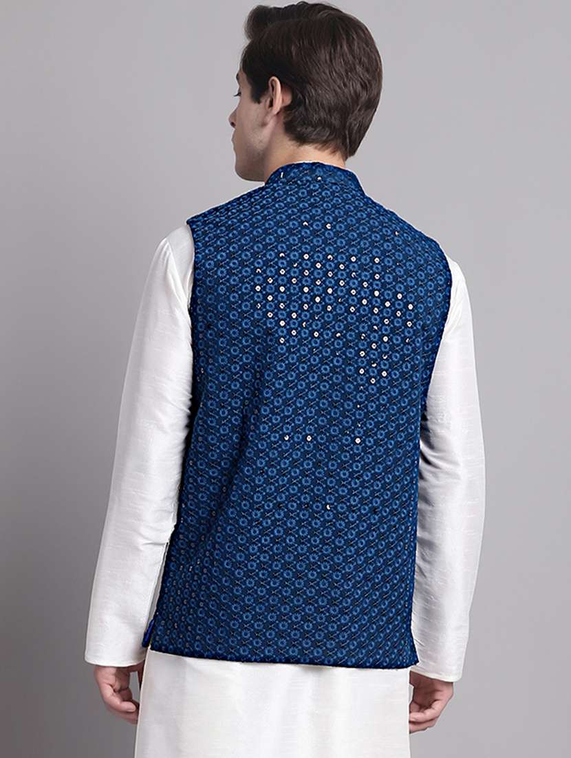blue rayon nehru jacket - 20038925 -  Standard Image - 2