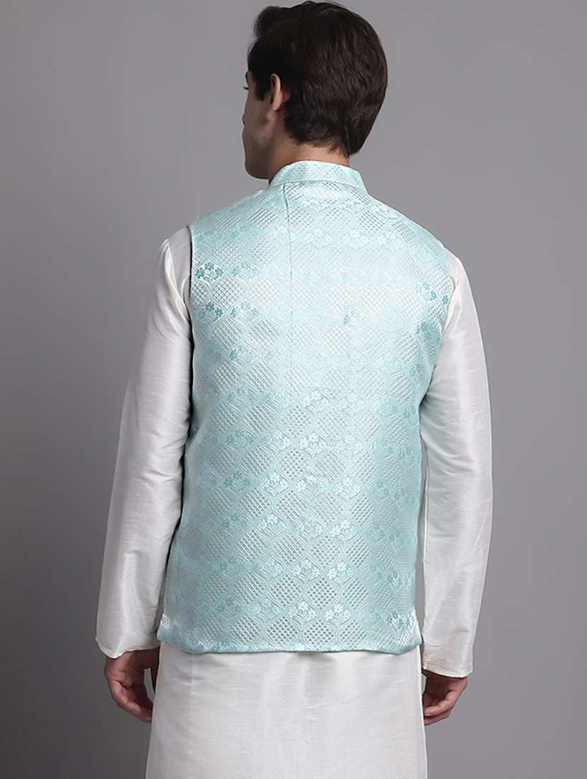 light blue silk blend nehru jacket - 20038927 -  Standard Image - 2