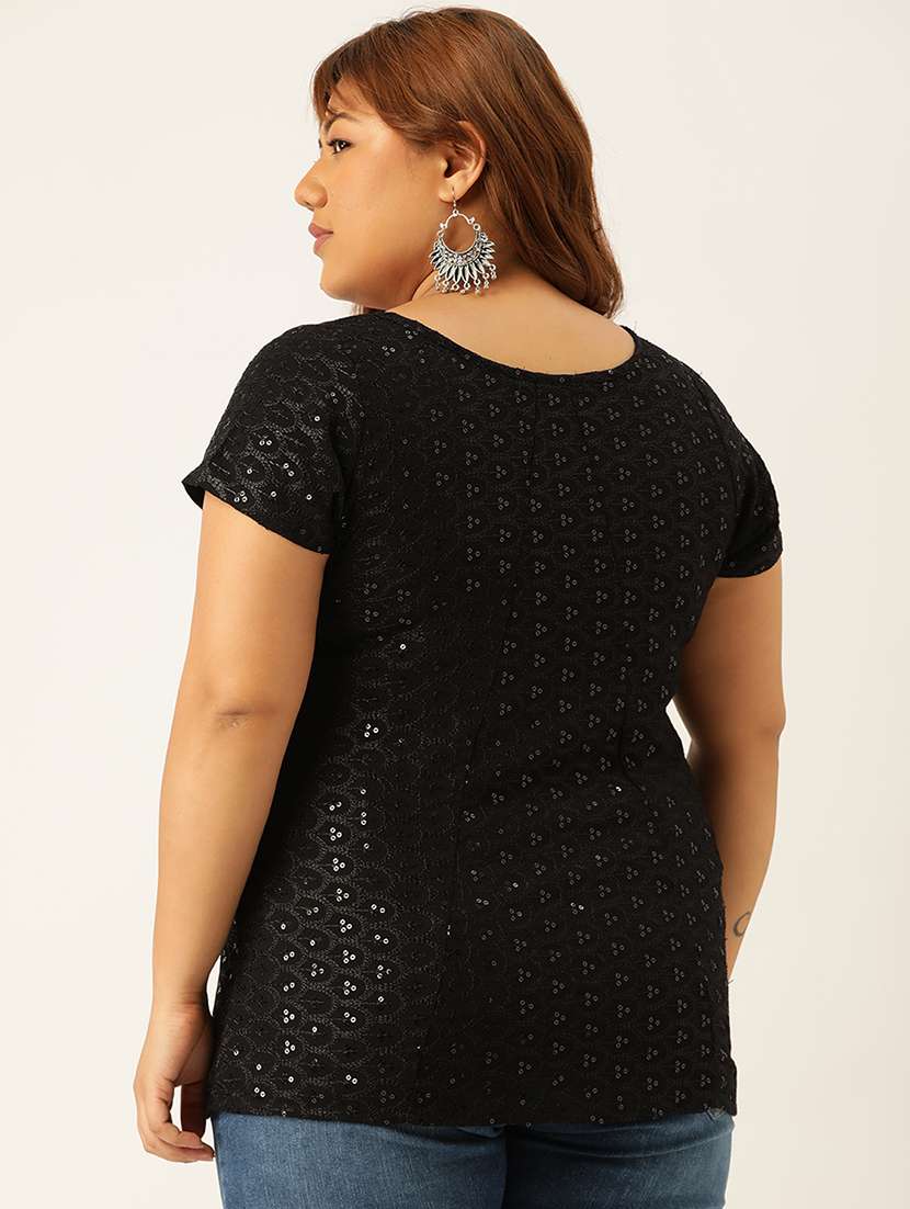 women's straight round neck top - 20039065 - Standard Image - 2