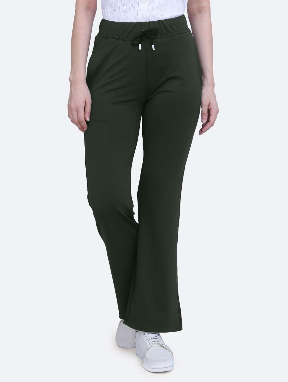 high rise full length solid track pant