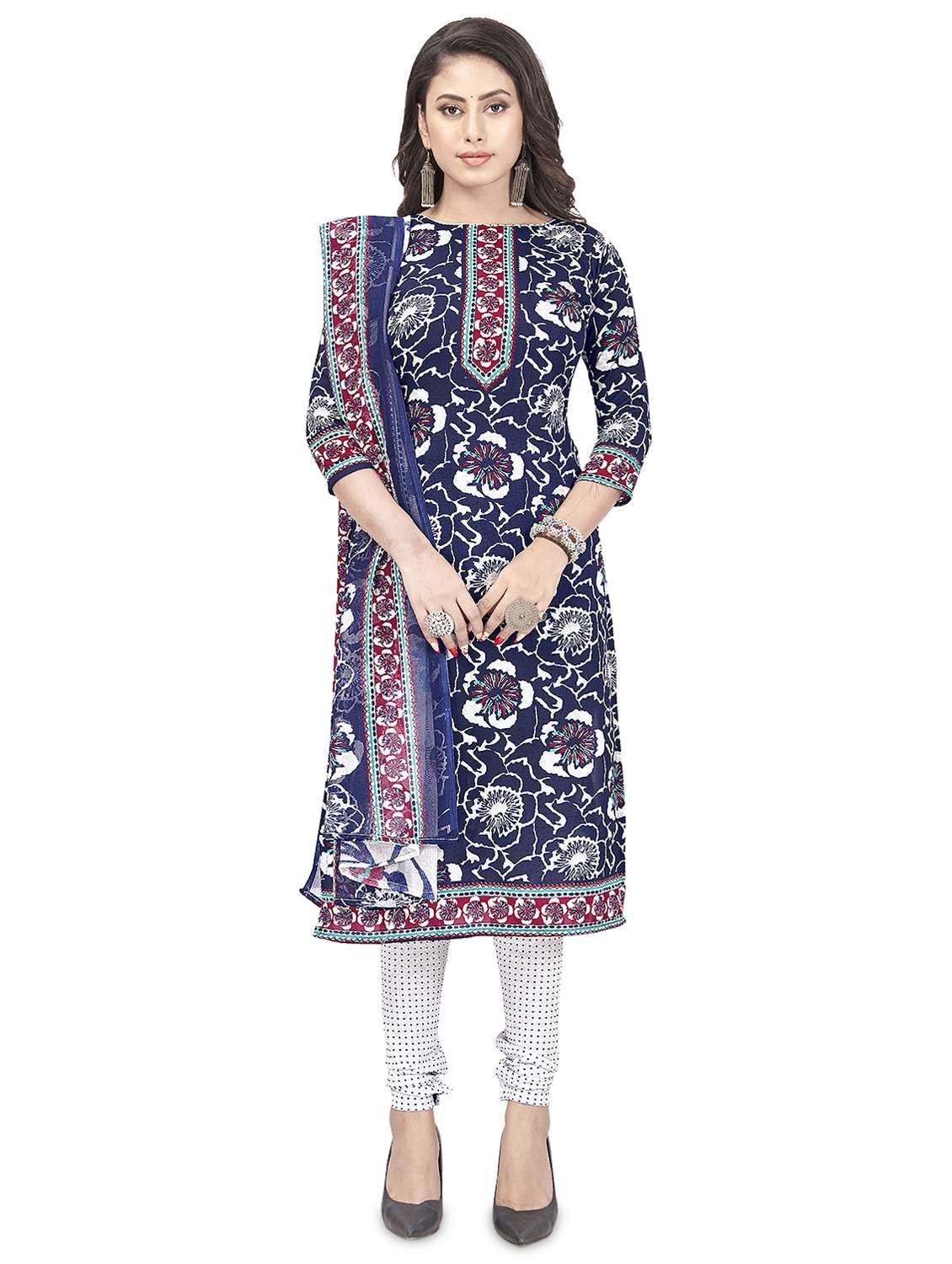 printed unstitched churidaar suit set