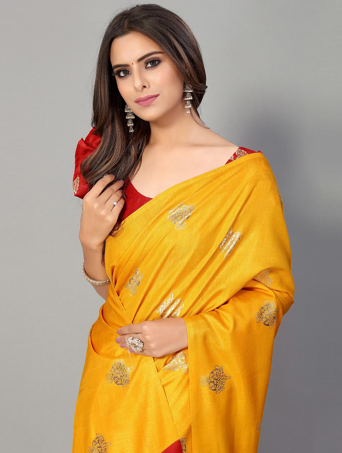 yellow silk blend mysore saree with blouse - 20039249 - Standard Image - 2