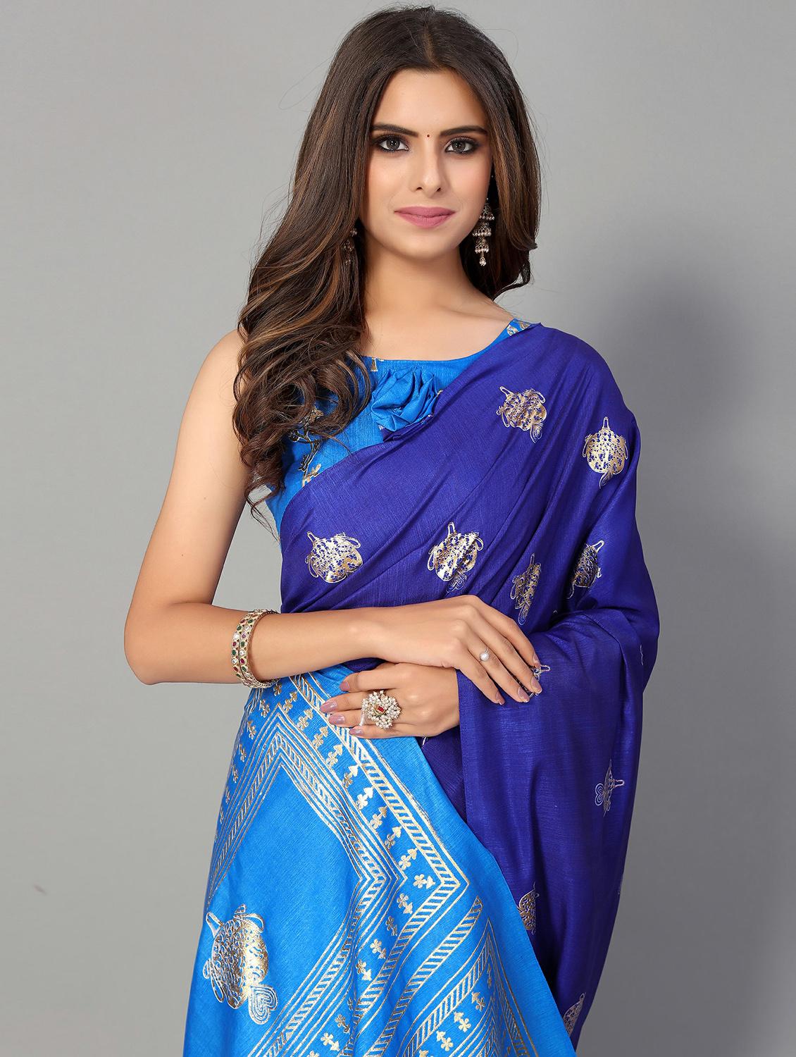 women's foil print blue colored saree - 20039253 - Standard Image - 2