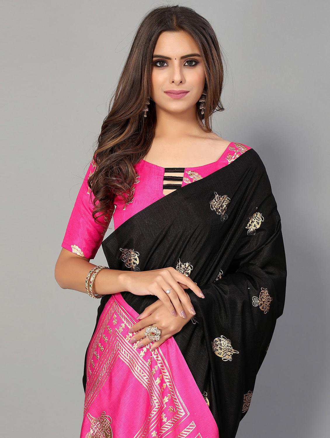 black silk blend mysore saree with blouse - 20039255 - Standard Image - 2