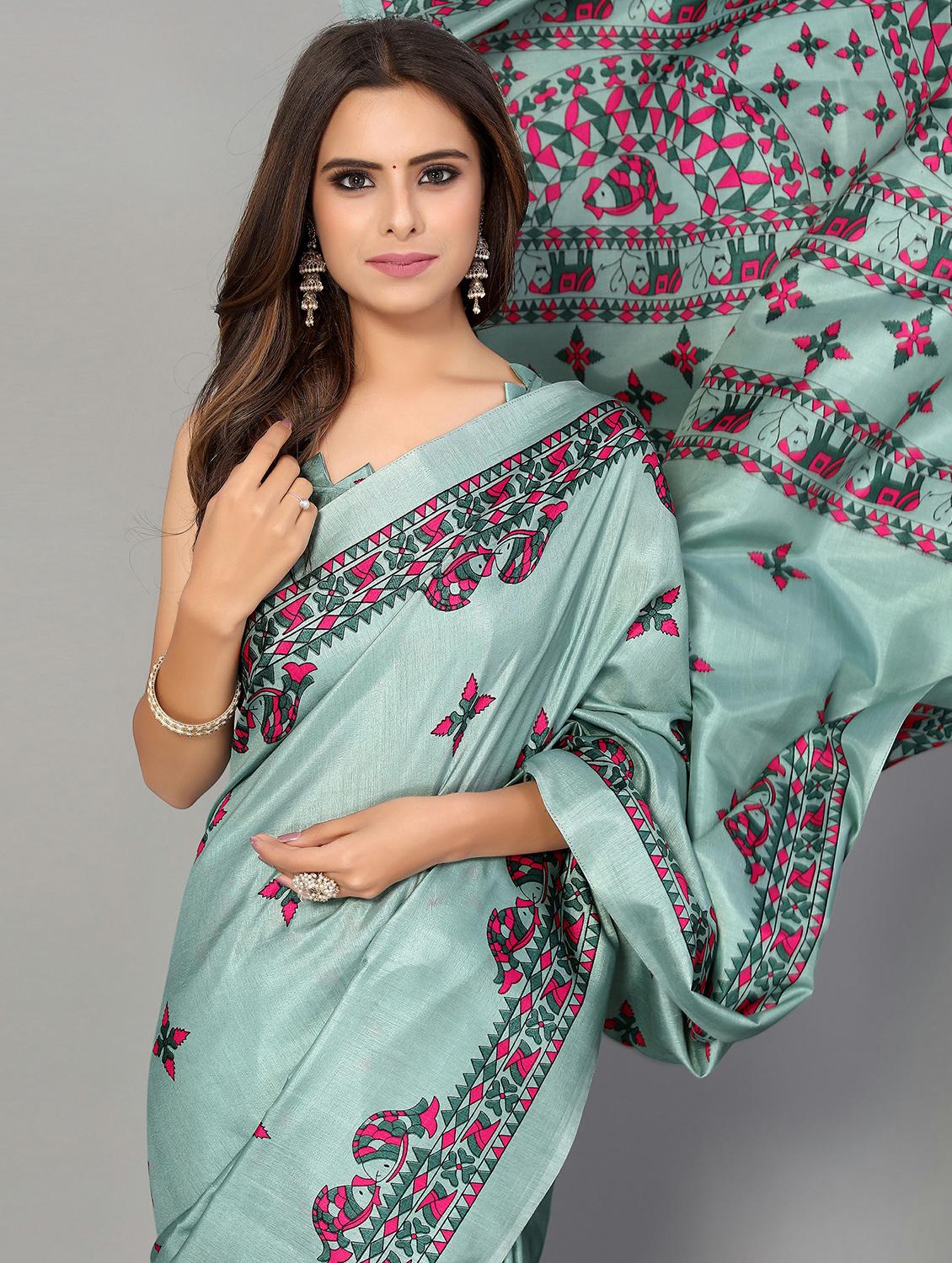 turquoise silk blend mysore saree - 20039257 - Standard Image - 2