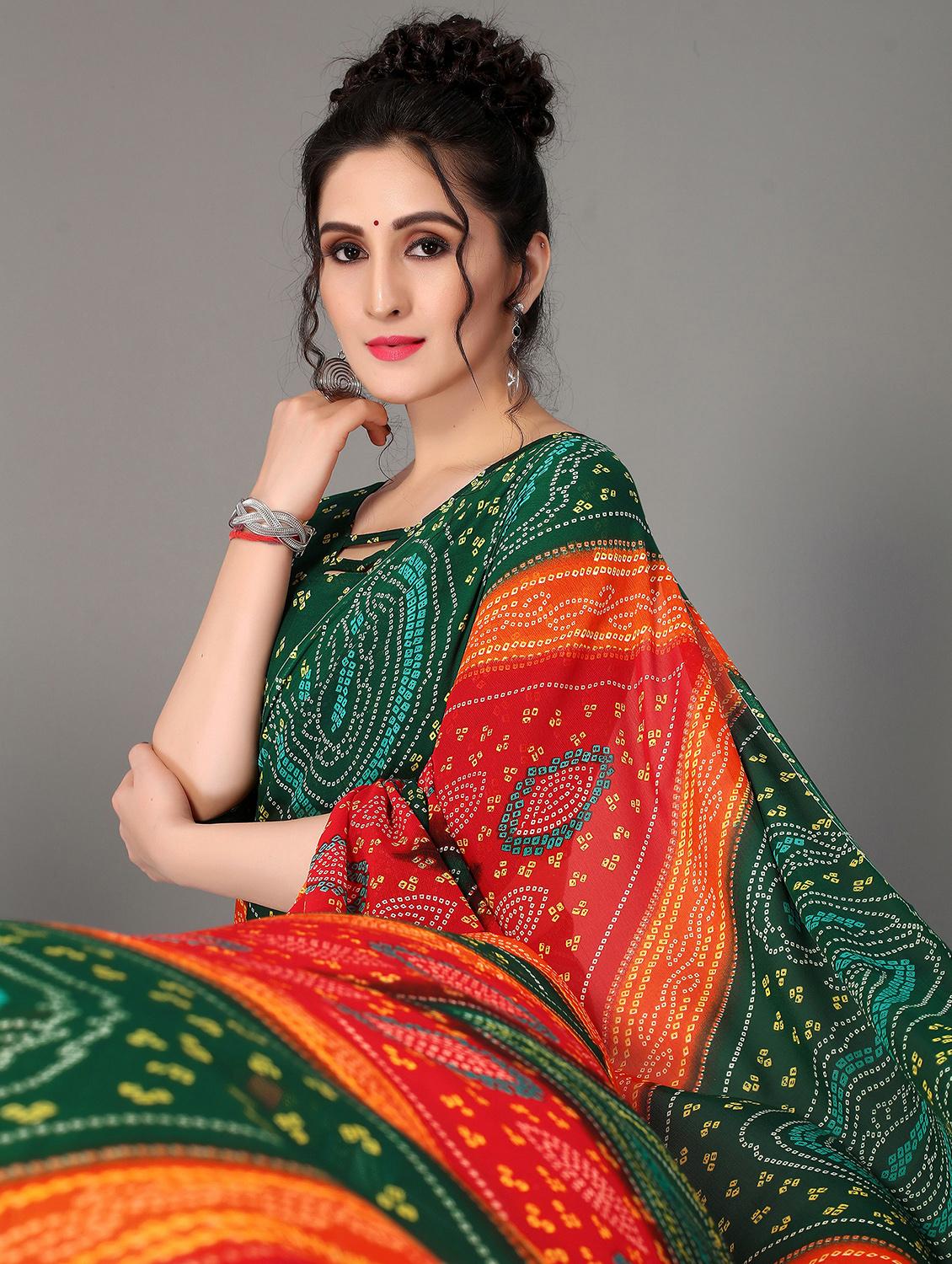 red georgette printed saree with blouse - 20039258 - Standard Image - 2