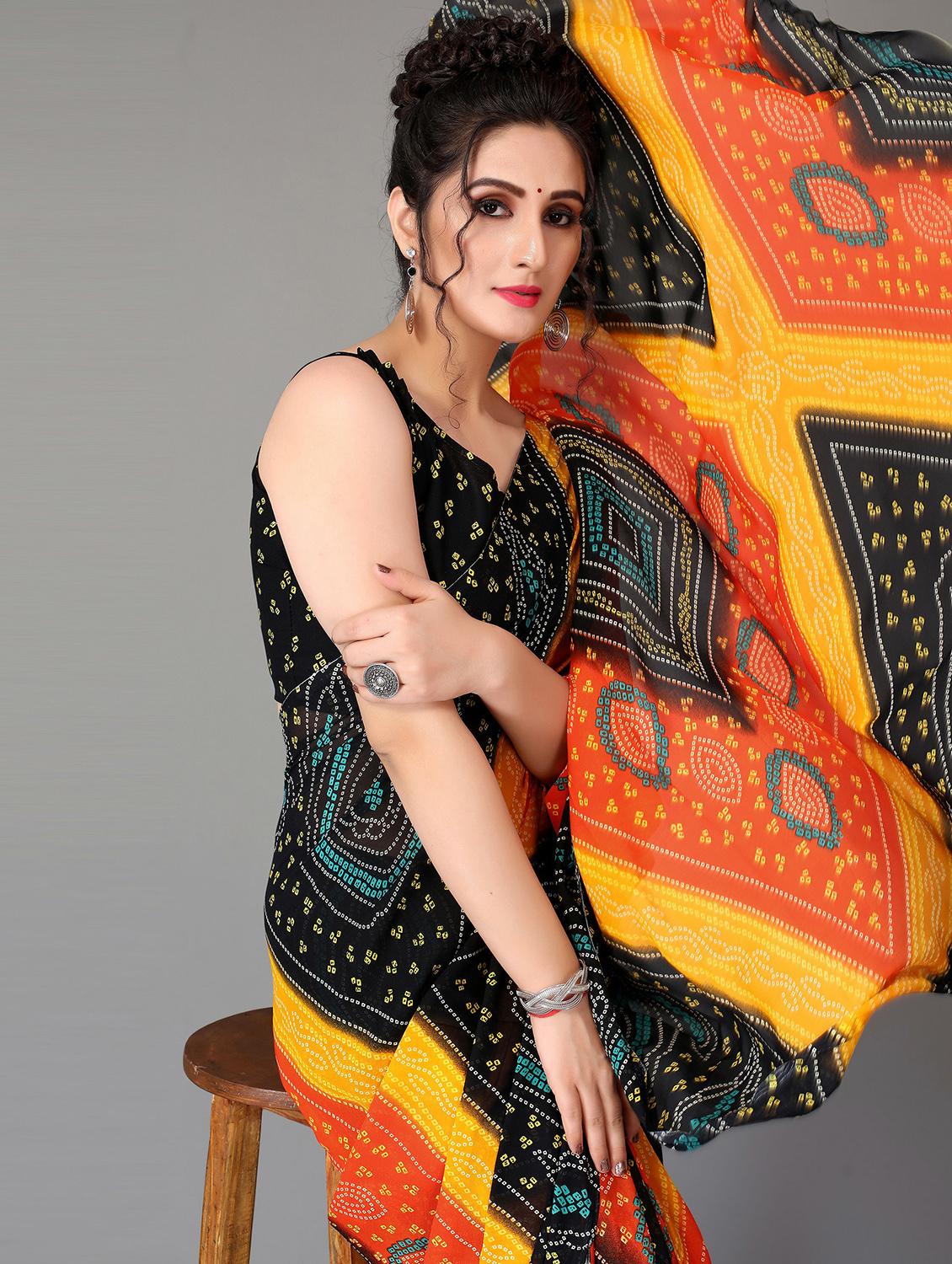 orange georgette printed saree - 20039261 - Standard Image - 2