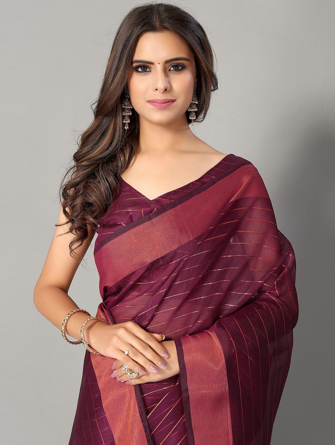 purple cotton handloom saree with blouse - 20039269 - Standard Image - 2