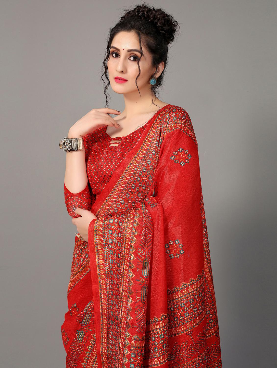 red silk blend mysore saree with blouse - 20039272 - Standard Image - 2