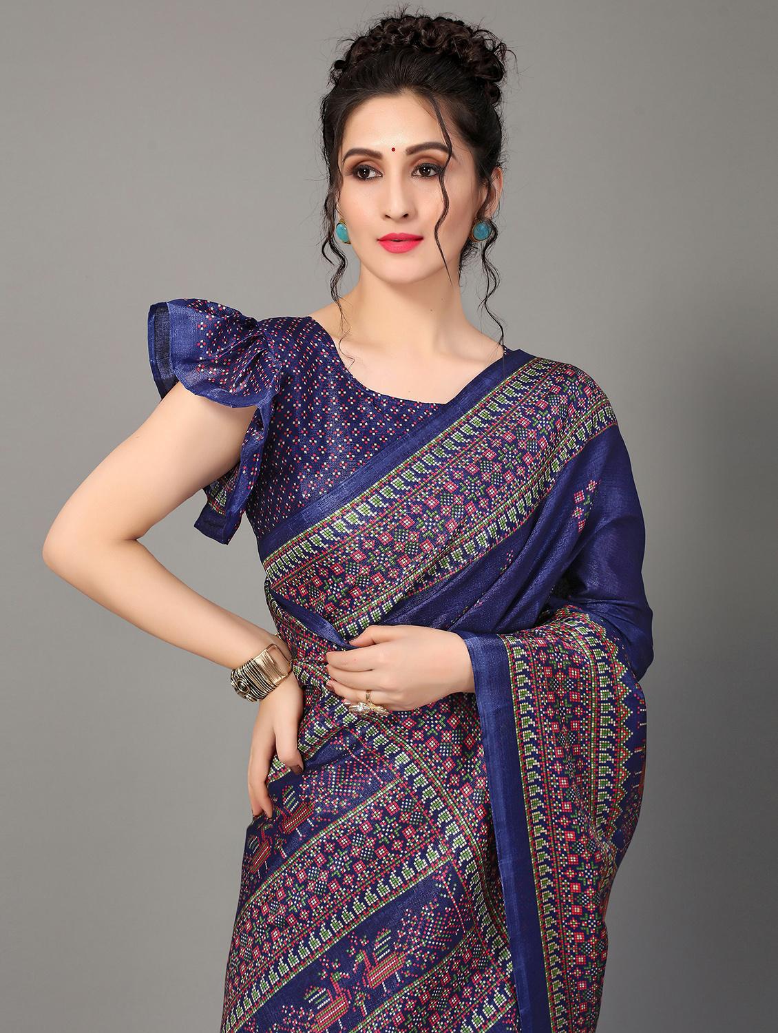 blue silk blend mysore saree with blouse - 20039278 - Standard Image - 2
