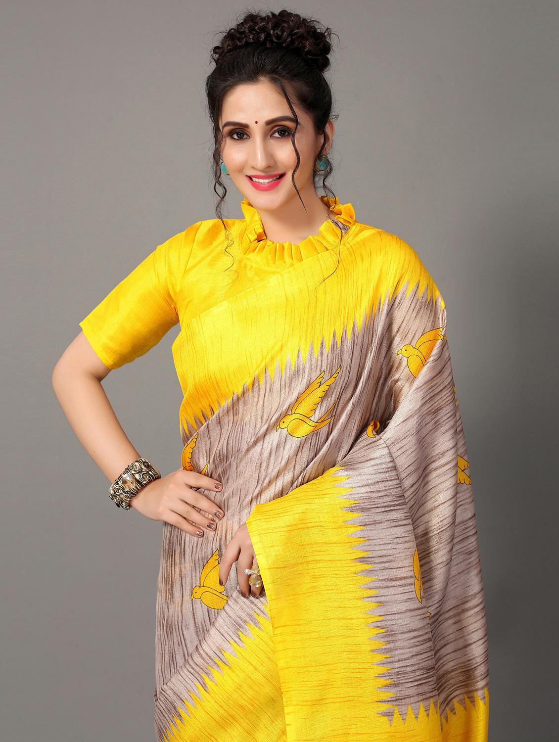 yellow silk blend mysore saree with blouse - 20039284 - Standard Image - 2