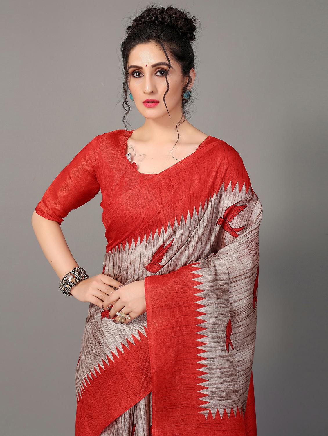 red silk blend mysore saree with blouse - 20039286 - Standard Image - 2