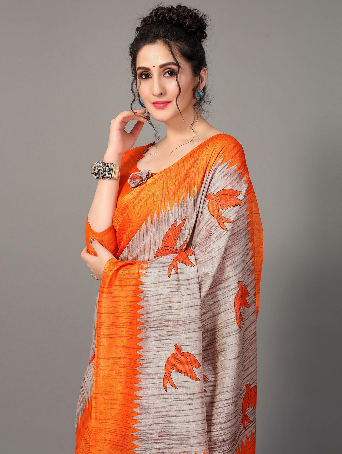 orange silk blend mysore saree with blouse - 20039288 - Standard Image - 2