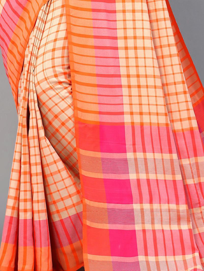 orange cotton blend handloom saree - 20039297 - Standard Image - 2