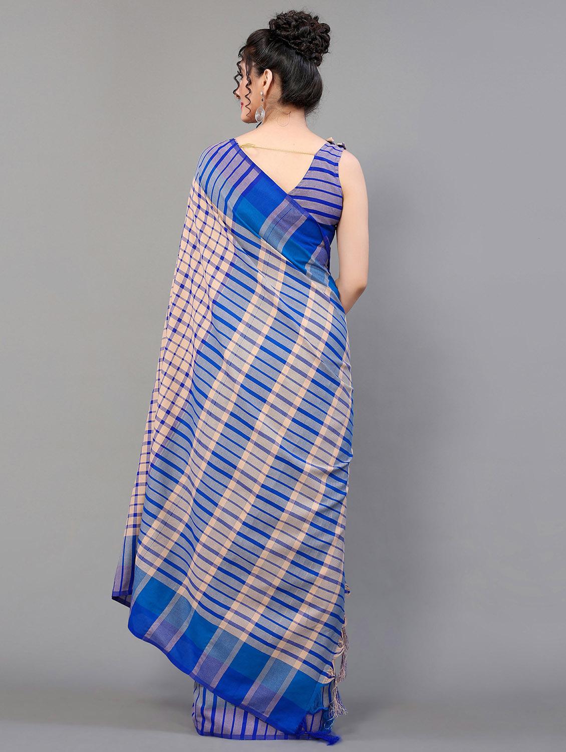 blue cotton blend handloom saree with blouse - 20039301 - Standard Image - 2