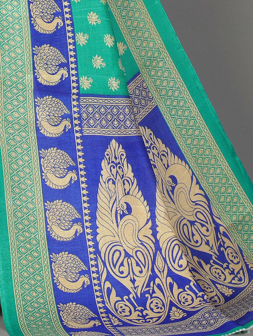 green silk blend mysore saree - 20039318 - Standard Image - 2