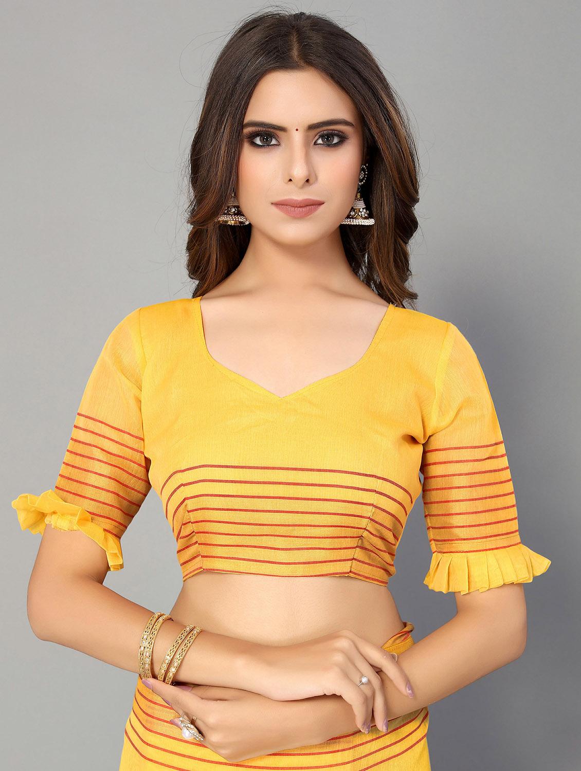yellow cotton handloom saree with blouse - 20039362 - Standard Image - 2