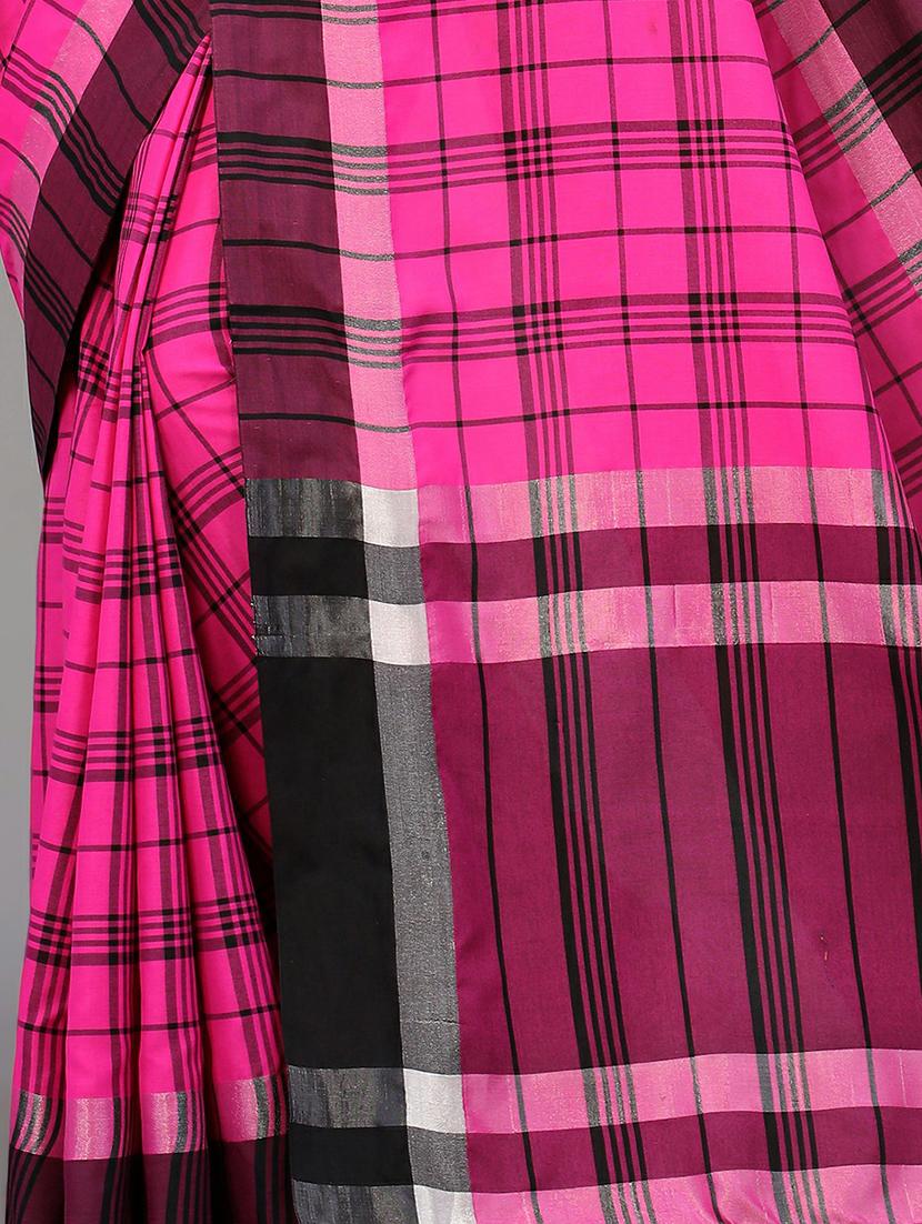 pink cotton blend handloom saree with blouse - 20039366 - Standard Image - 2
