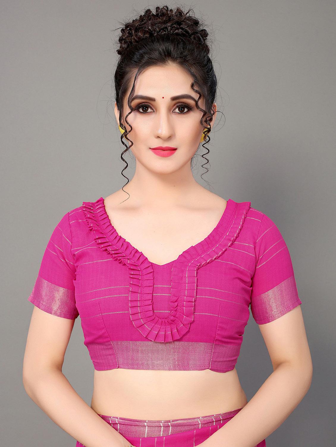 pink cotton blend handloom saree with blouse - 20039375 - Standard Image - 2