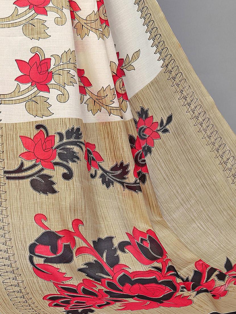 women's floral beige colored saree with blouse - 20039385 - Standard Image - 2