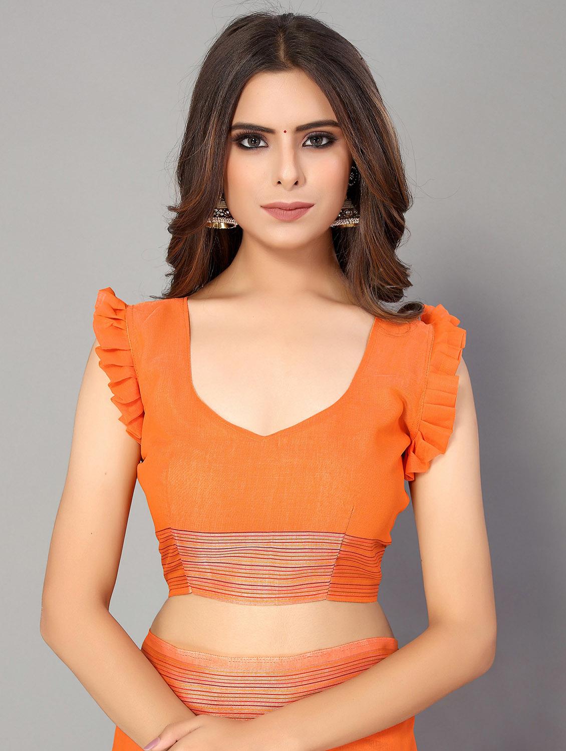 orange cotton handloom saree with blouse - 20039386 - Standard Image - 2